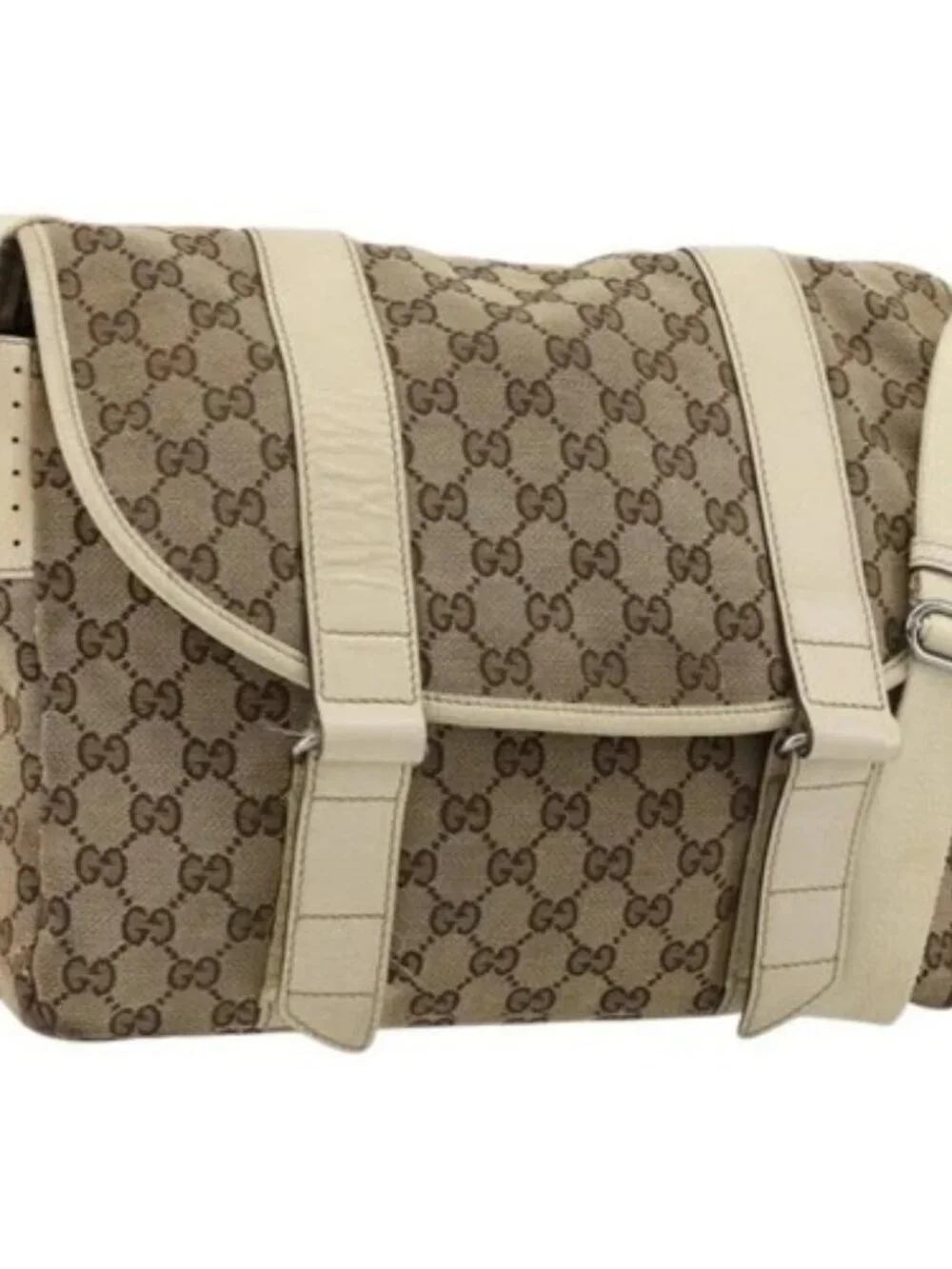 GUCCI GG Canvas Shoulder Bag Beige Silver 145859 Auth 181188